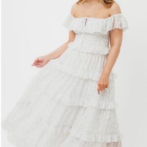 Astrid Ruffle Detail Maxi Dress in Lavender Flora